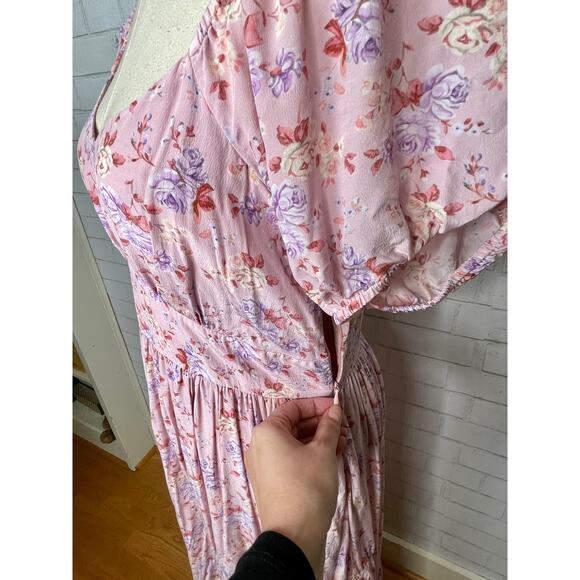 LoveShackFancy 6 Angie $595 SILK Milkmaid Midi Dress Puff Shoulder Floral Pink - Picture 15 of 15